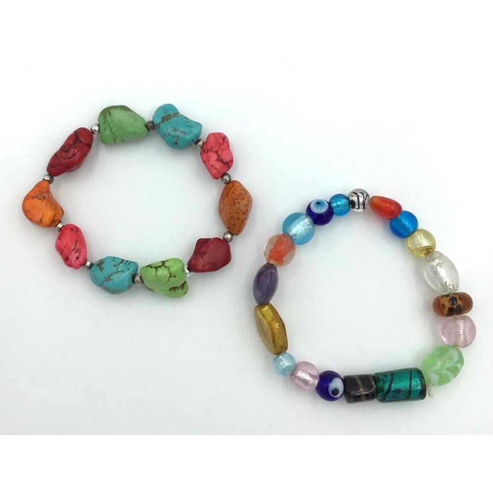 Boho Stretch Bracelets Chunky Howlite Nuggets &‎ Lamplight Beads Evil Eye Glass
